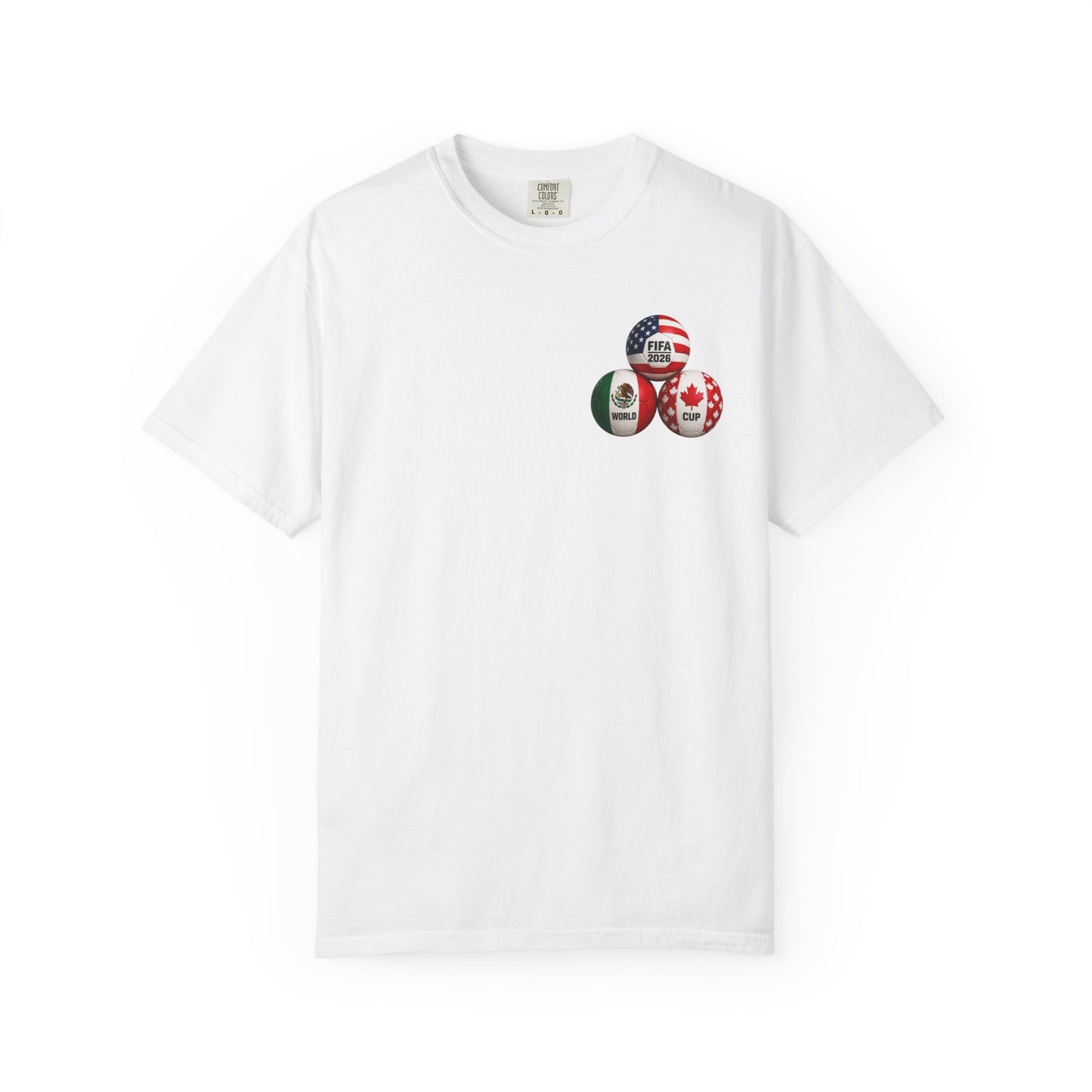 World Cup 2026 T-Shirt – FIFA Trophy with Mexico & Canada Flags