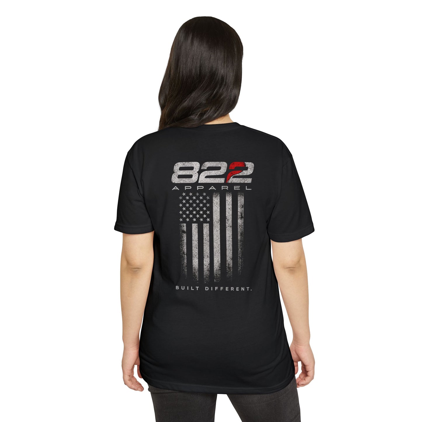 822 Apparel 'Built Different' T-Shirt — Distressed Flag Graphic Tee
