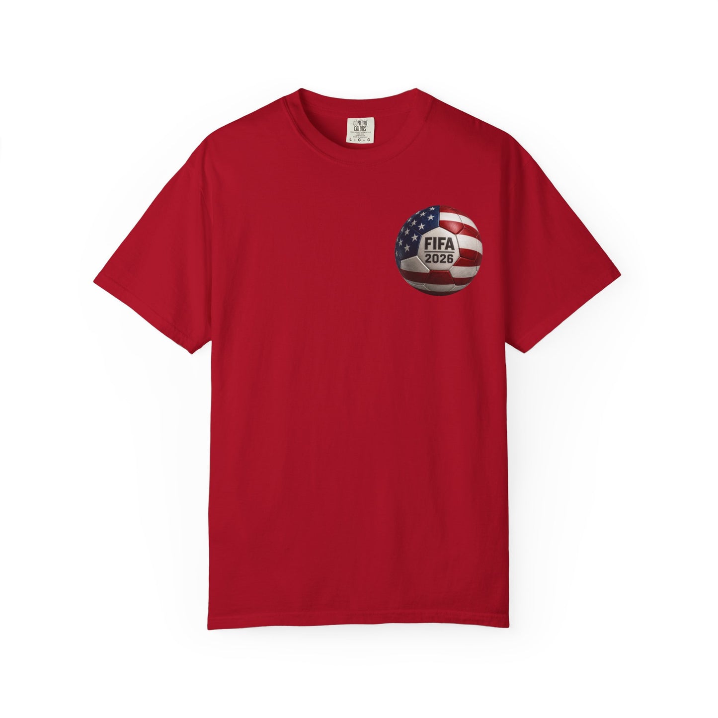 FIFA 2026 World Cup Soccer T-Shirt — USA/Mexico/Canada Flags & Trophy