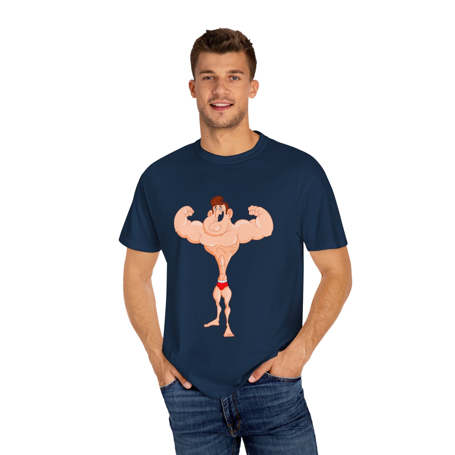 Fun Cartoon Muscle Man T-Shirt - Unisex Garment-Dyed Tee