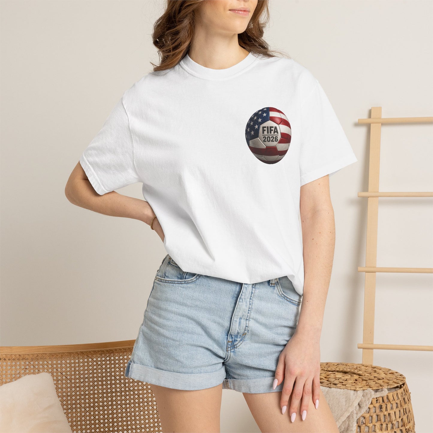 FIFA 2026 World Cup Soccer T-Shirt — USA/Mexico/Canada Flags & Trophy