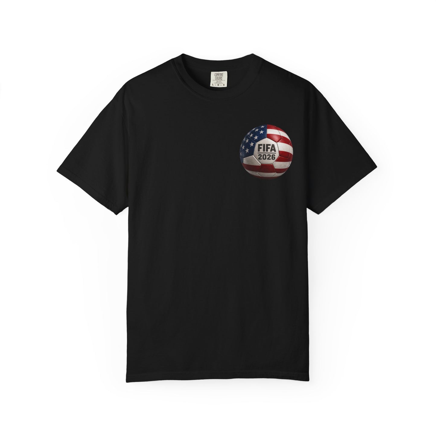 FIFA 2026 World Cup Soccer T-Shirt — USA/Mexico/Canada Flags & Trophy