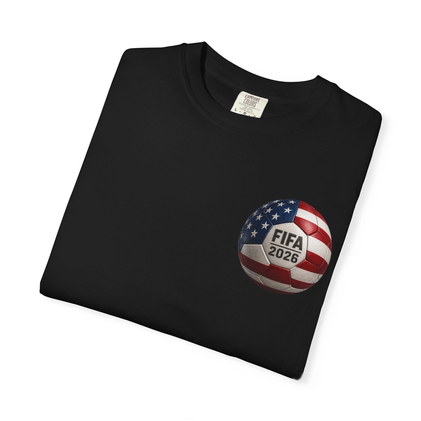 FIFA 2026 World Cup Soccer T-Shirt — USA/Mexico/Canada Flags & Trophy