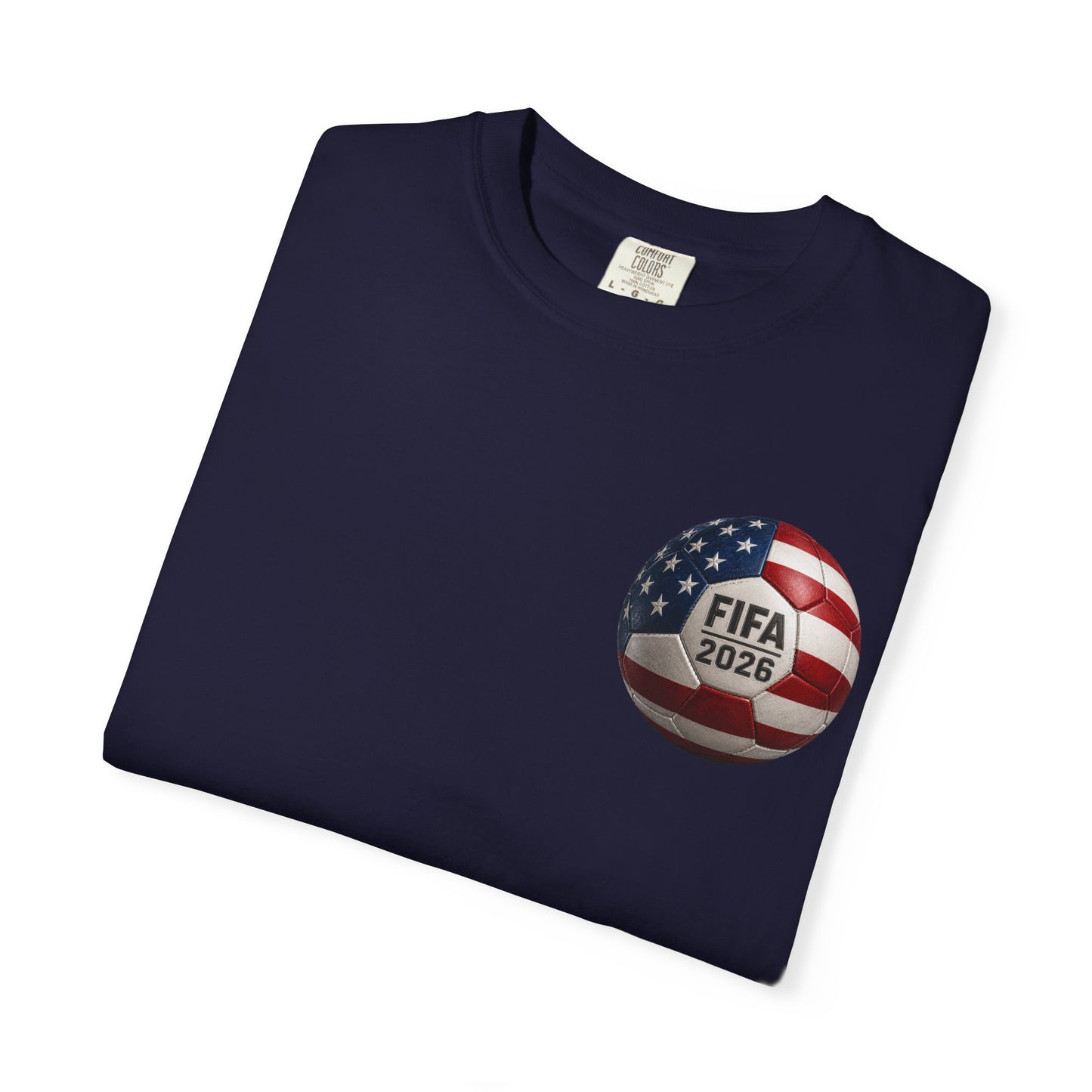 FIFA 2026 World Cup Soccer T-Shirt — USA/Mexico/Canada Flags & Trophy