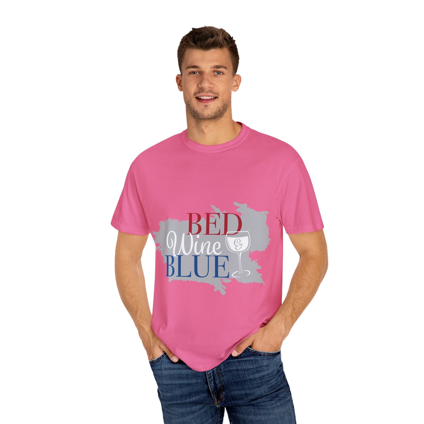 Funny Wine Lover T-Shirt - "Bed, Wine & Blue" Unisex Tee