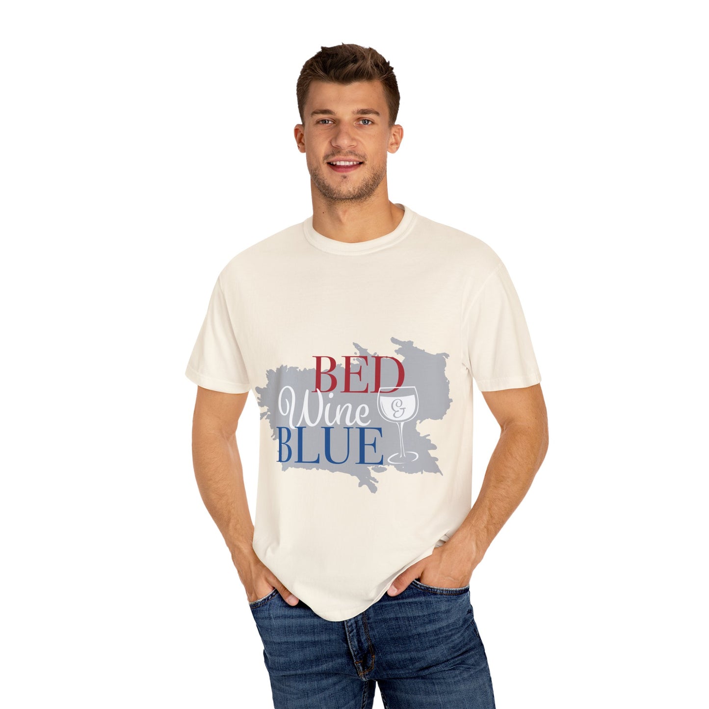 Funny Wine Lover T-Shirt - "Bed, Wine & Blue" Unisex Tee