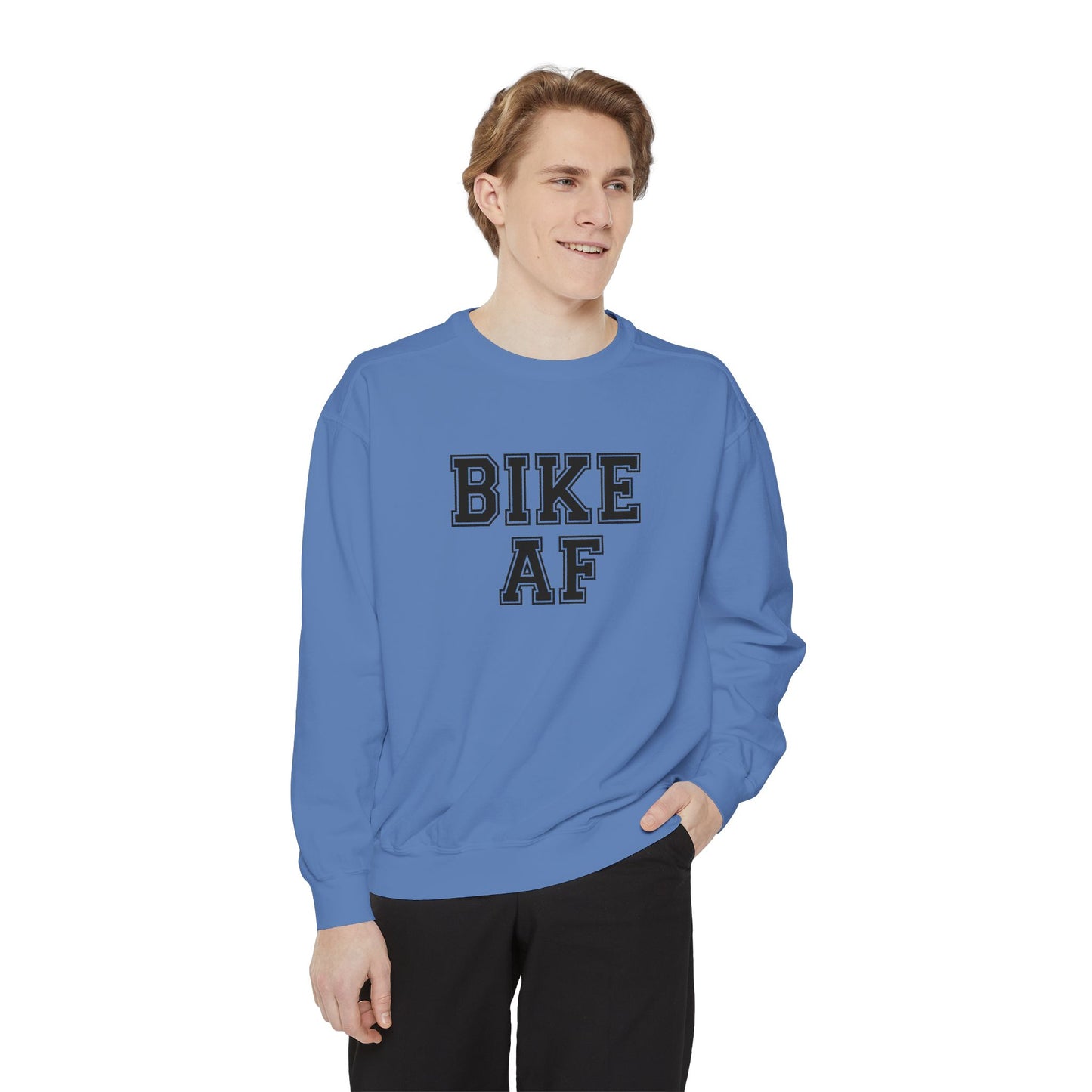 Bike AF Unisex Garment-Dyed Sweatshirt, Comfortable Cycling Sweatshirt, Gift for Cyclists, Trendy Activewear, Perfect for Biking Enthusiasts
