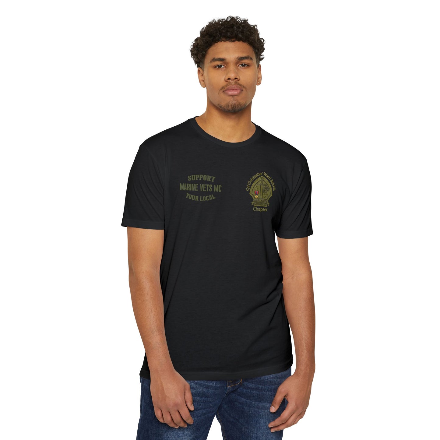 Military Support T-Shirt — "Support Marine Vets All Tours" with Chapter Emblem