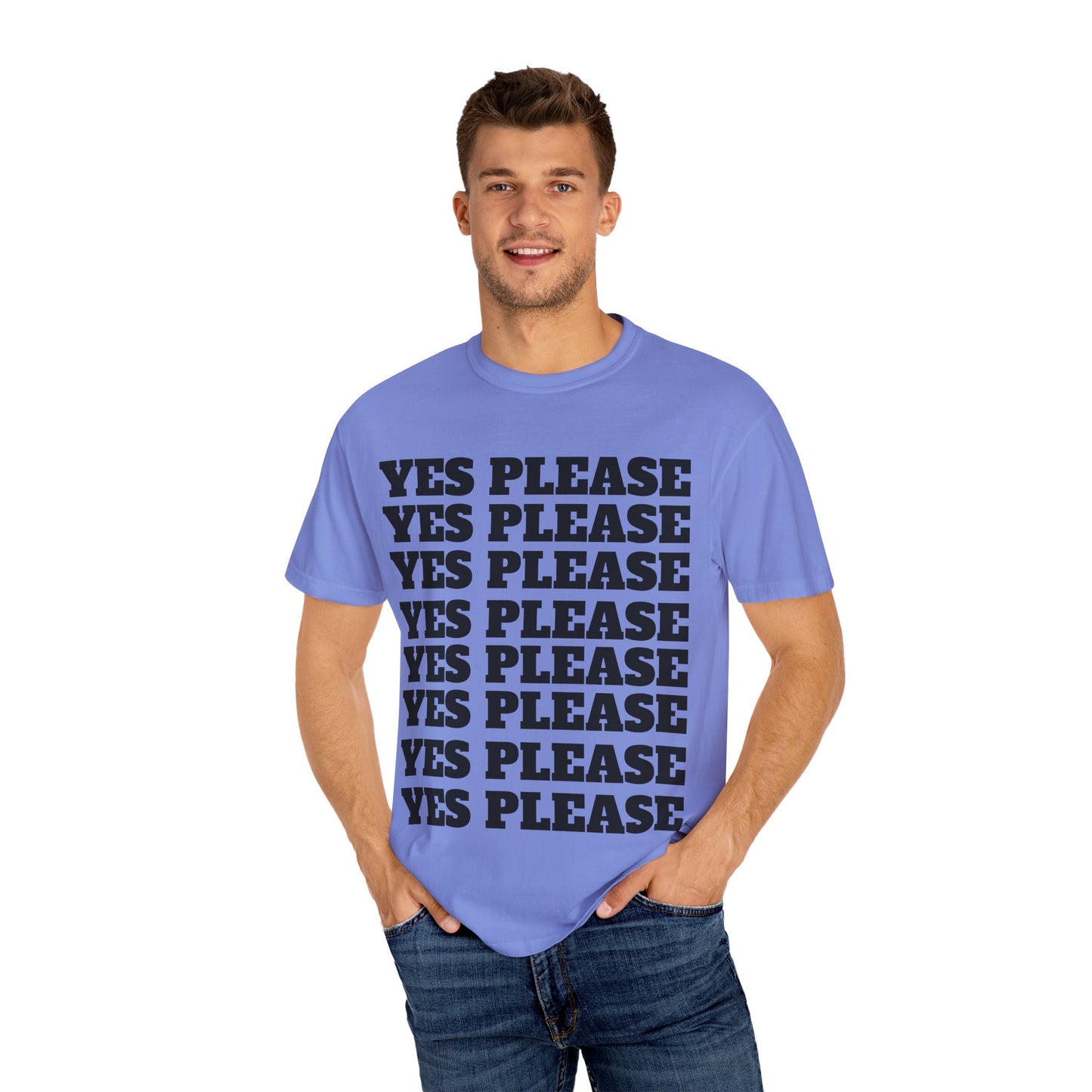 Funny Yes Please T-Shirt with Winking Emoji - Unisex Garment-Dyed Tee for Casual Wear