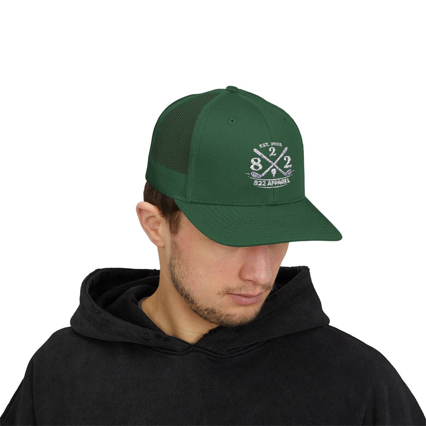 822 Trucker Hat with Crossed Oars Logo — 822 Apparel Snapback Cap