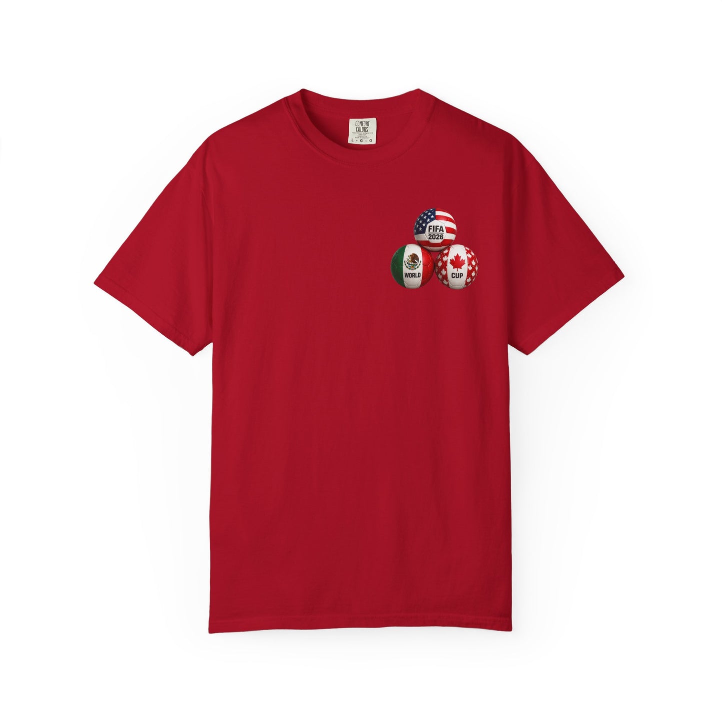 World Cup 2026 T-Shirt – FIFA Trophy with Mexico & Canada Flags
