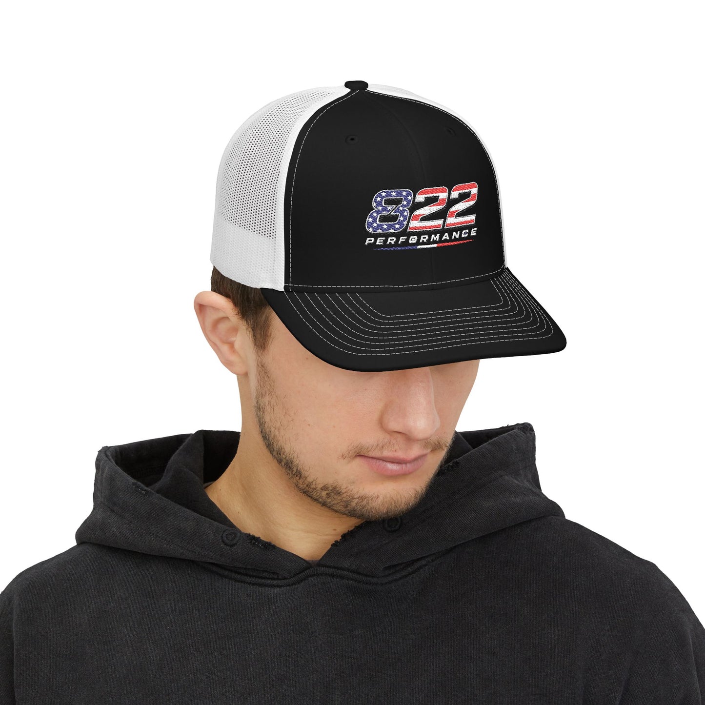 Trucker Cap — "822 Performance" American Flag Racing Snapback