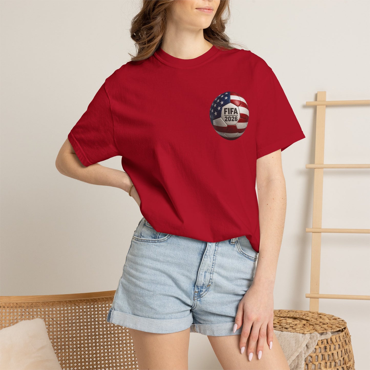 FIFA 2026 World Cup Soccer T-Shirt — USA/Mexico/Canada Flags & Trophy
