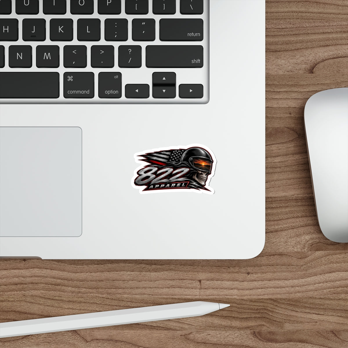 822 Apparel Skull Helmet Die-Cut Sticker — Biker American Flag Decal