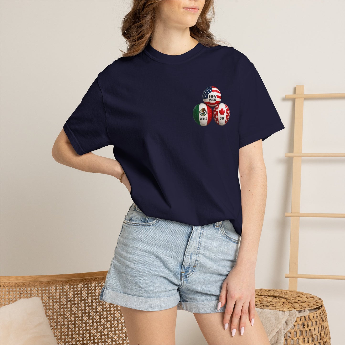 World Cup 2026 T-Shirt – FIFA Trophy with Mexico & Canada Flags