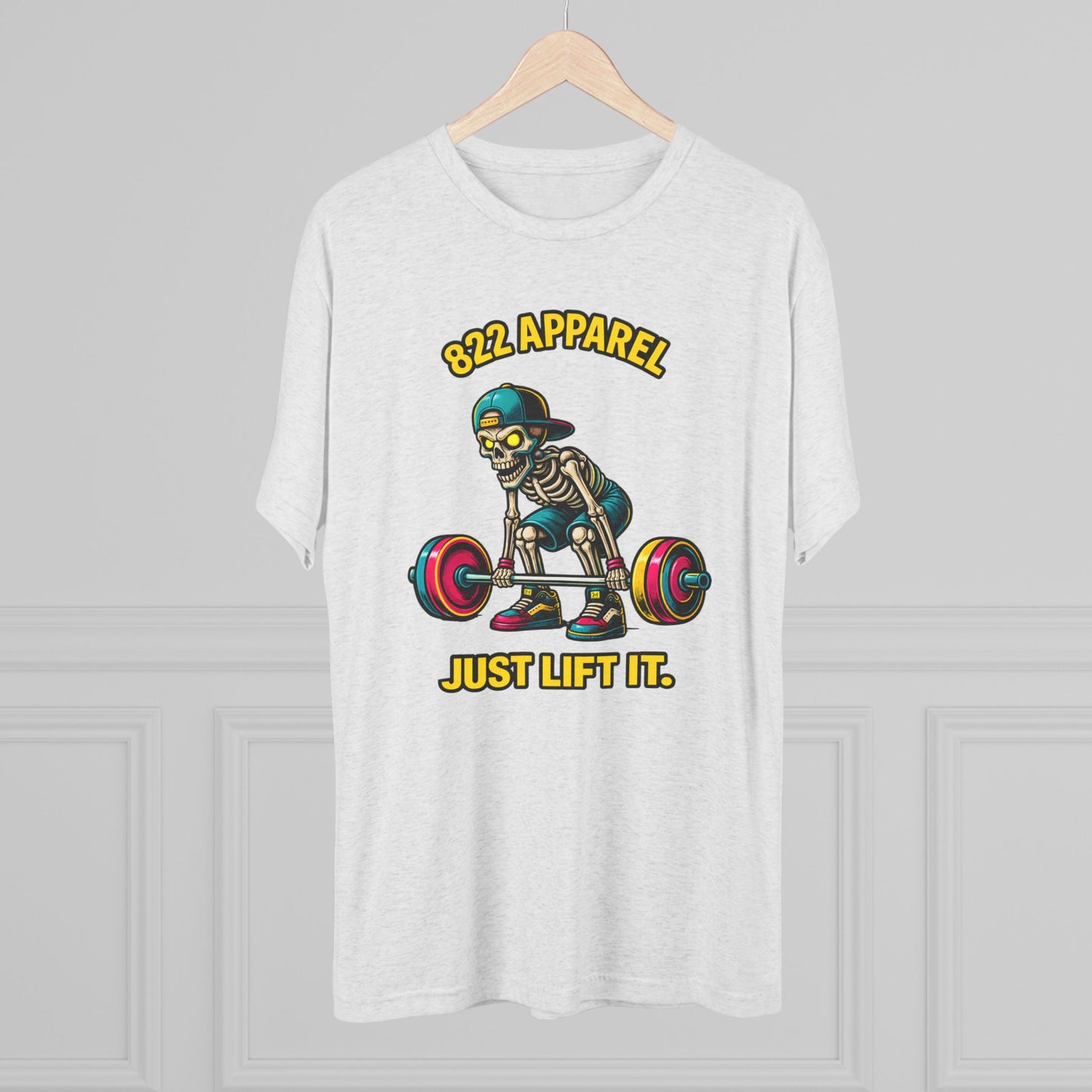 Weightlifting Skeleton Tee — "822 Apparel" Just Lift It Gym Shirt