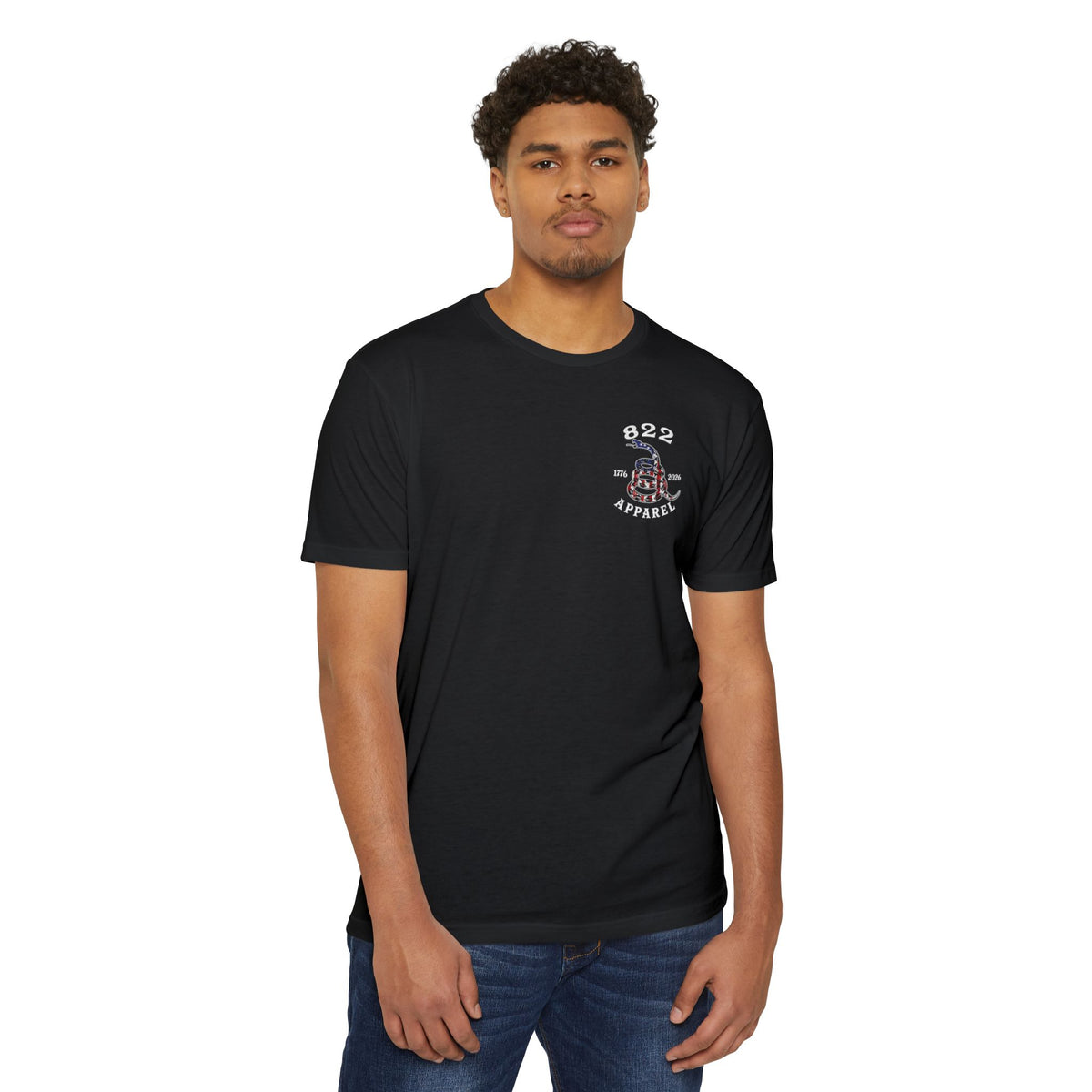 822 Apparel Gadsden Flag Snake T-Shirt — Patriotic 1776–2026 Graphic Tee