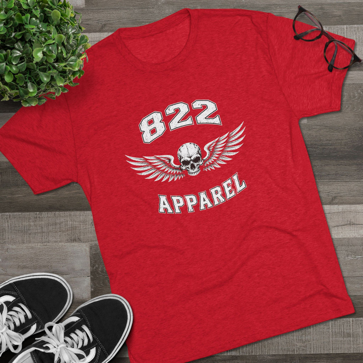 822 Apparel Skull Wings T-Shirt — Vintage Biker Graphic Tee