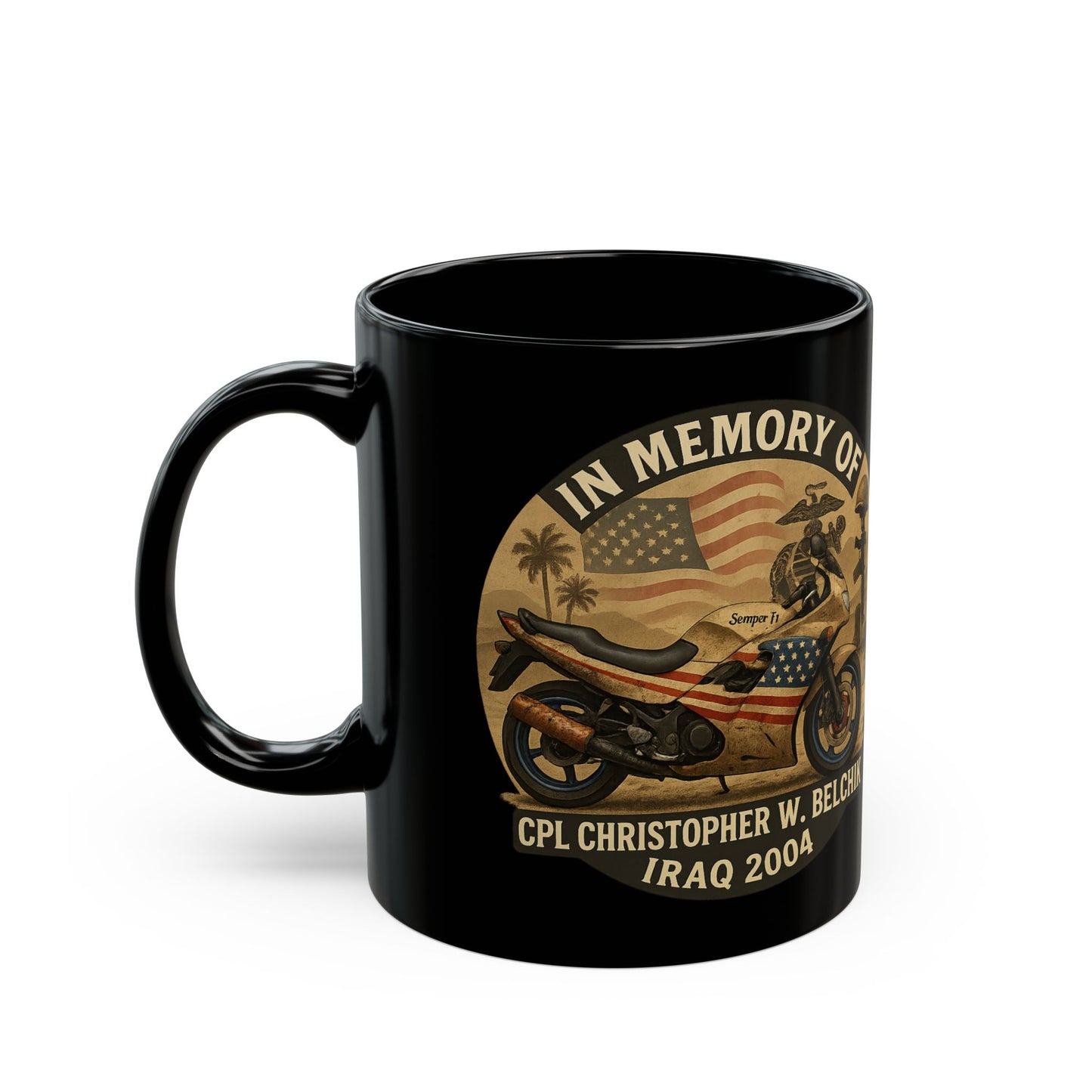 Memorial Tribute Mug - Personalized Black Coffee Cup, Remembrance Gift, Veteran's Day, Military Tribute, Father's Day