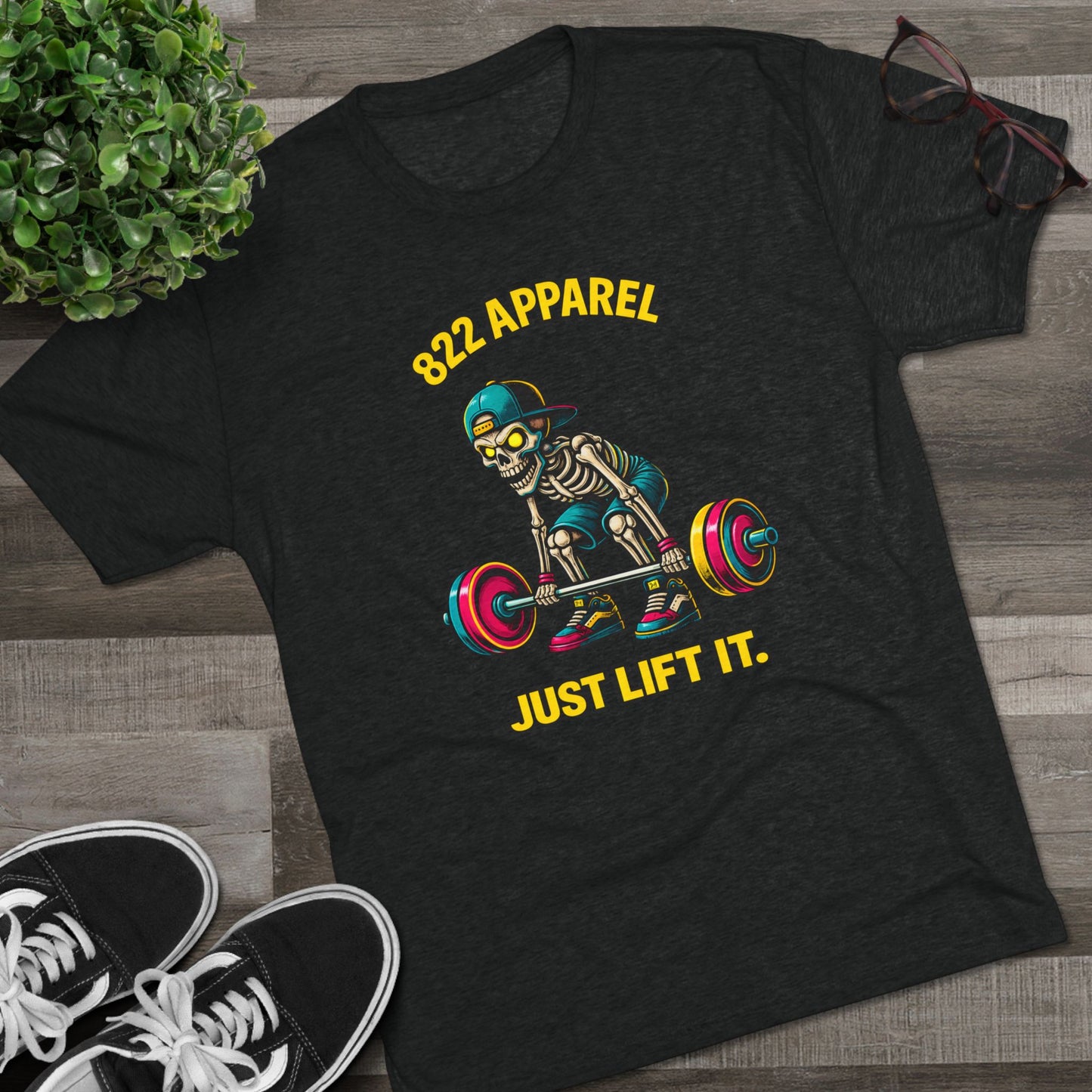 Weightlifting Skeleton Tee — "822 Apparel" Just Lift It Gym Shirt