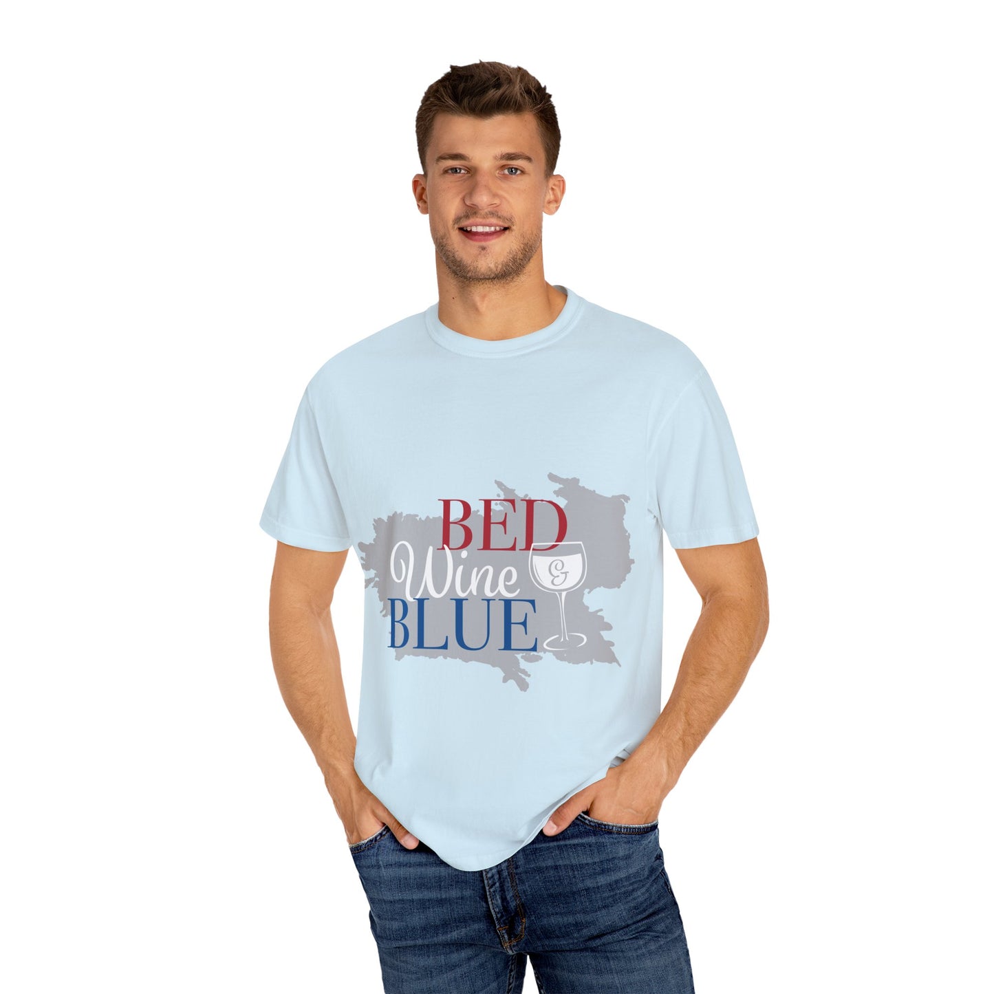 Funny Wine Lover T-Shirt - "Bed, Wine & Blue" Unisex Tee
