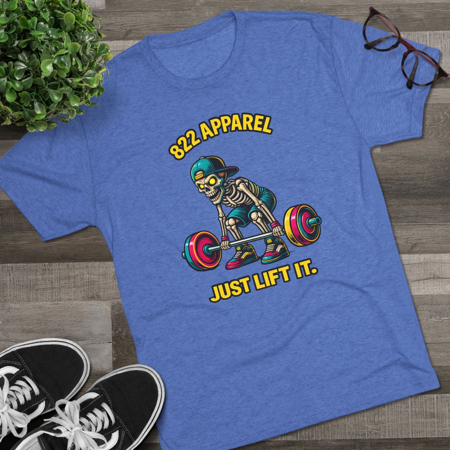 Weightlifting Skeleton Tee — "822 Apparel" Just Lift It Gym Shirt