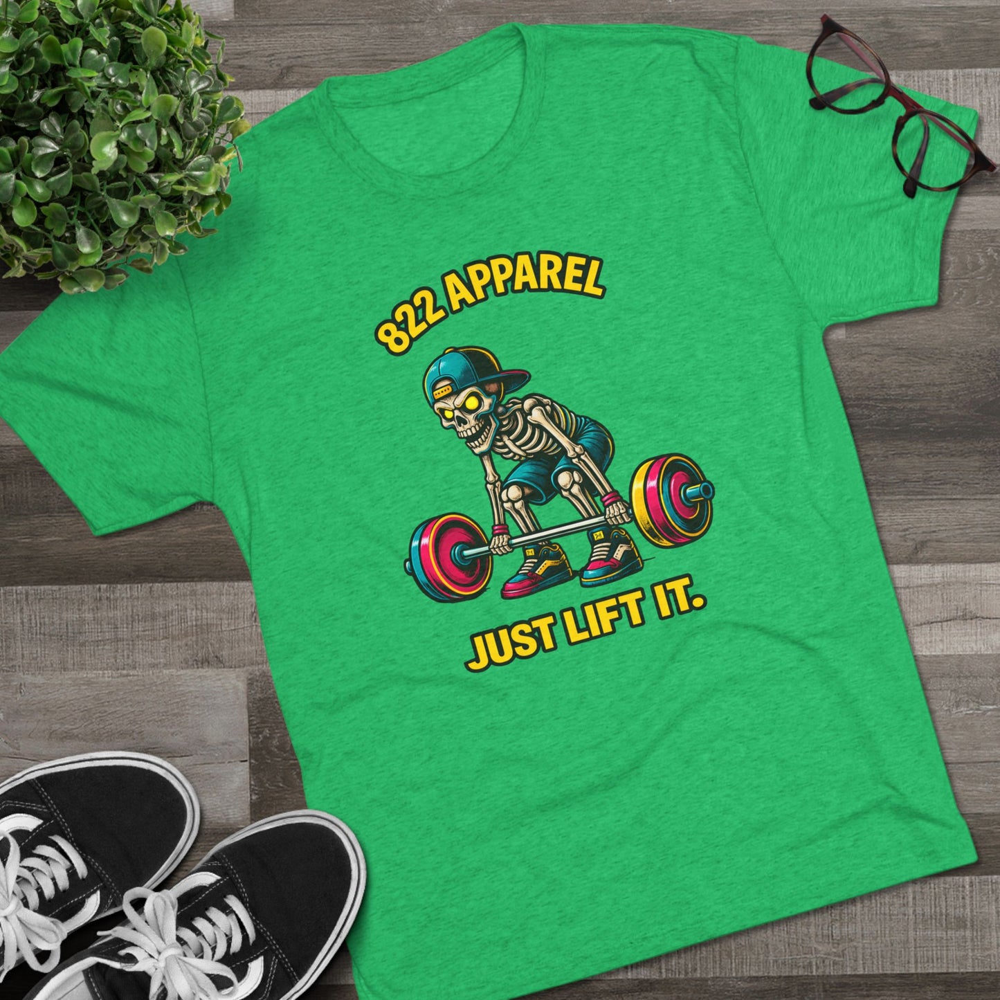 Weightlifting Skeleton Tee — "822 Apparel" Just Lift It Gym Shirt