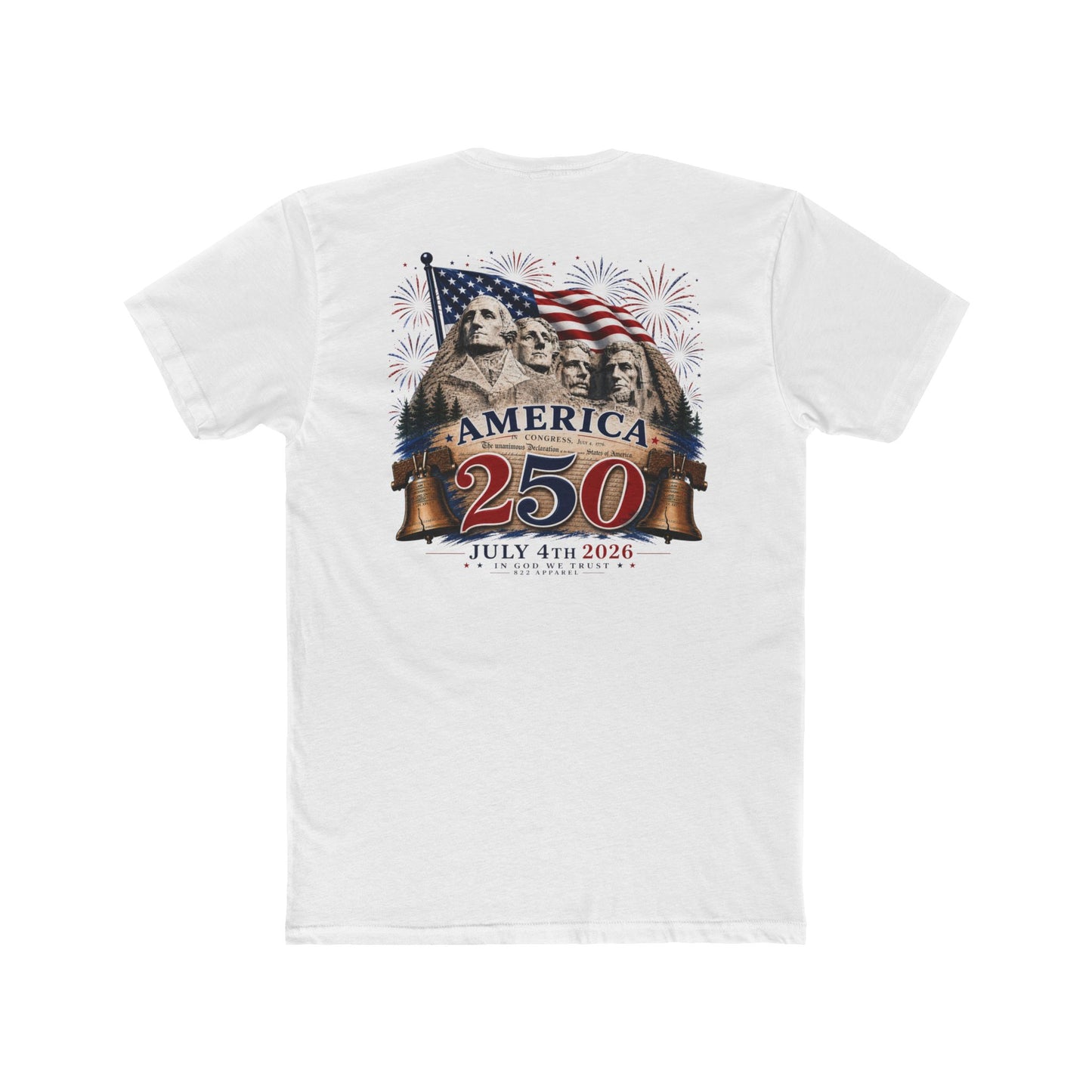 America 250 T-Shirt — July 4th 2026 Celebration Tee with Flag, Mount Rushmore & Liberty Bells