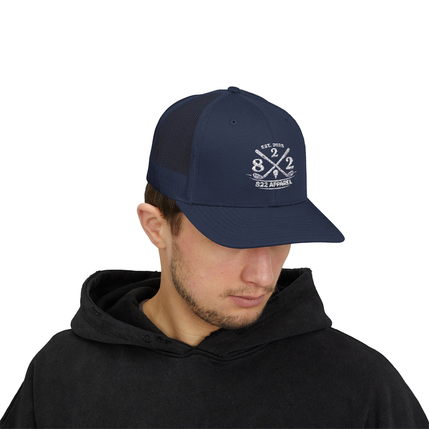 822 Trucker Hat with Crossed Oars Logo — 822 Apparel Snapback Cap