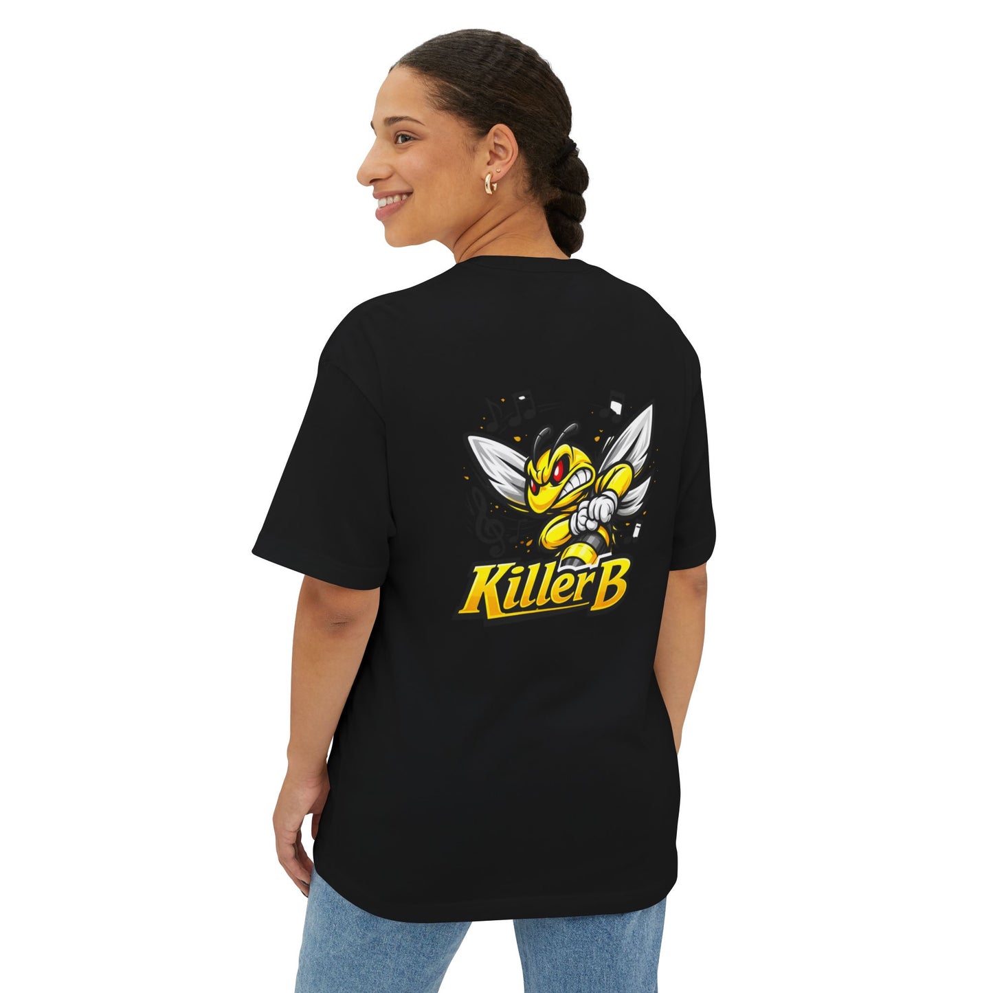 Killer Bee Graphic Tee — Bold Yellow Bee Logo & Back Mascot Design