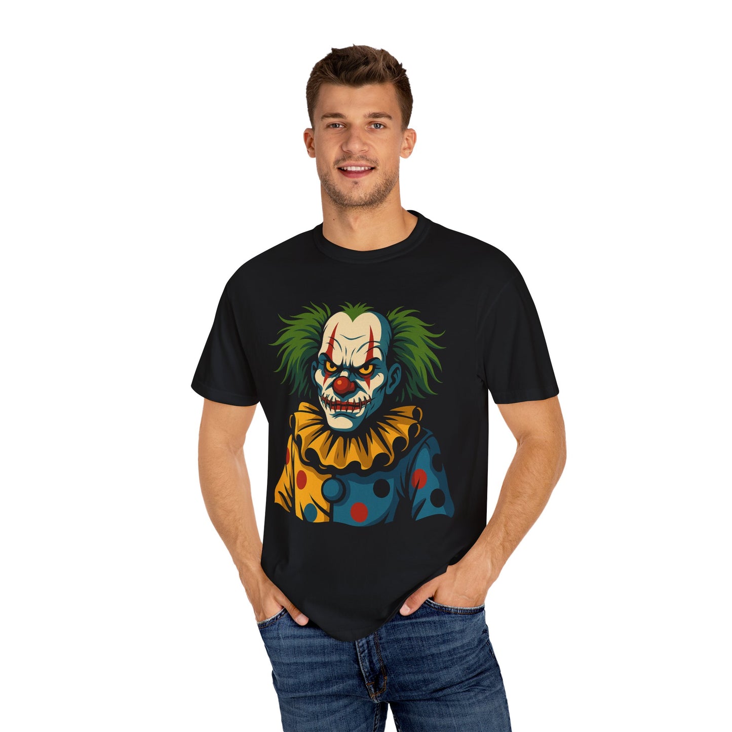 Creepy Clown T-Shirt | Unisex Garment-Dyed Shirt, Spooky Halloween Apparel, Unique Graphic Tee, Gifts for Horror Fans