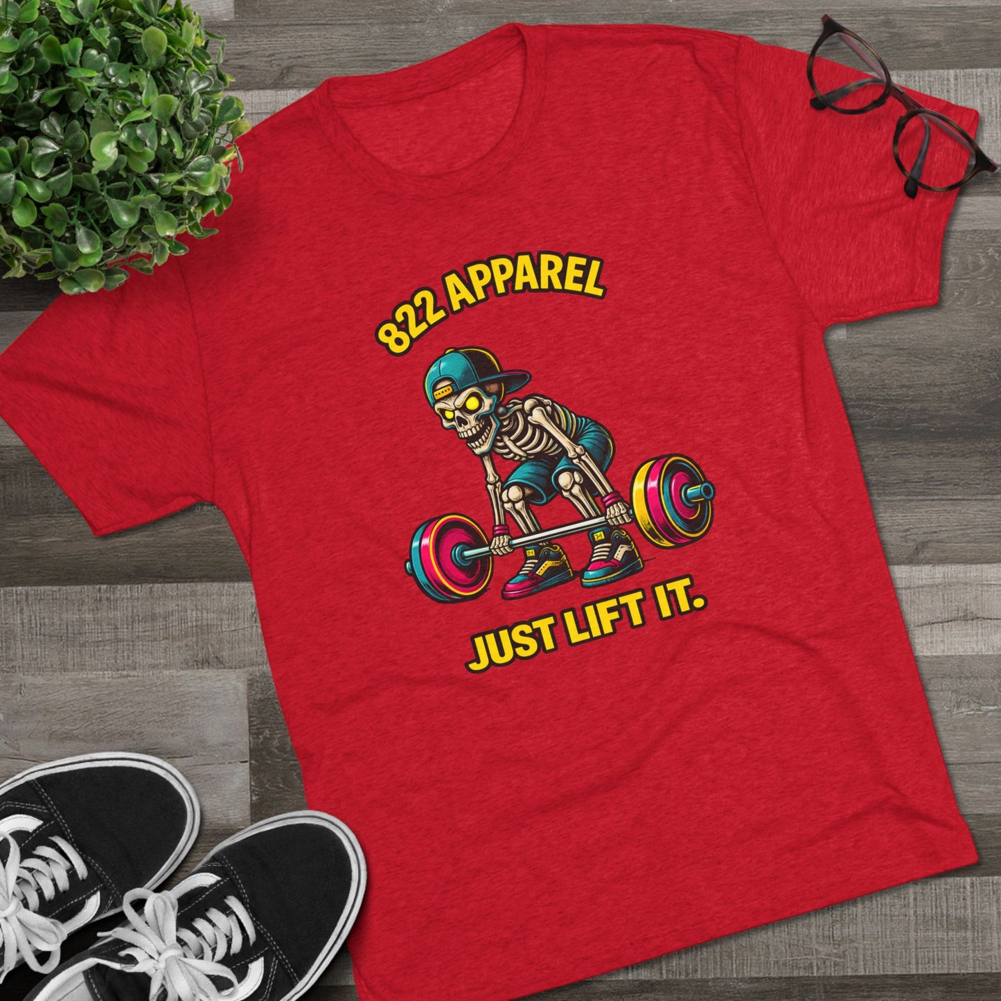 Weightlifting Skeleton Tee — "822 Apparel" Just Lift It Gym Shirt
