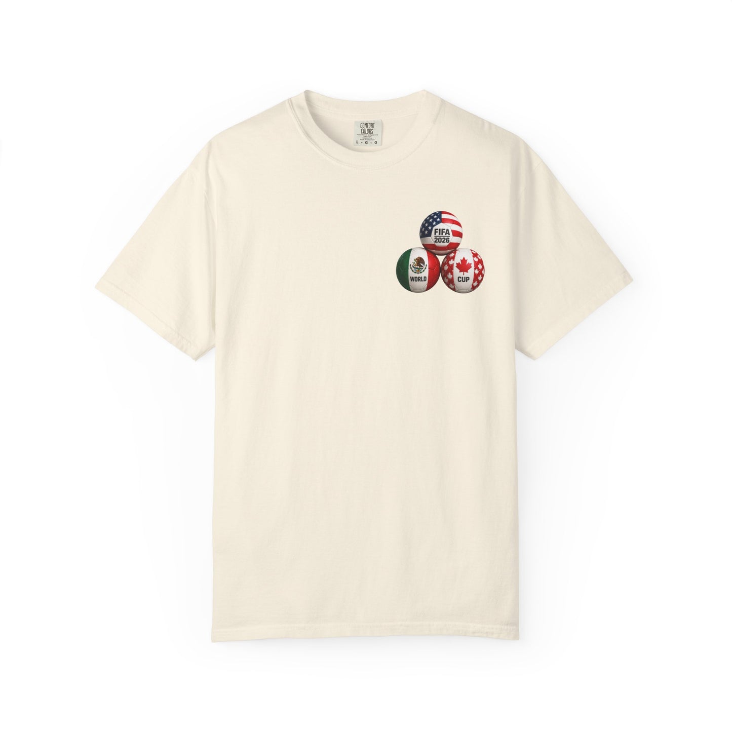 World Cup 2026 T-Shirt – FIFA Trophy with Mexico & Canada Flags