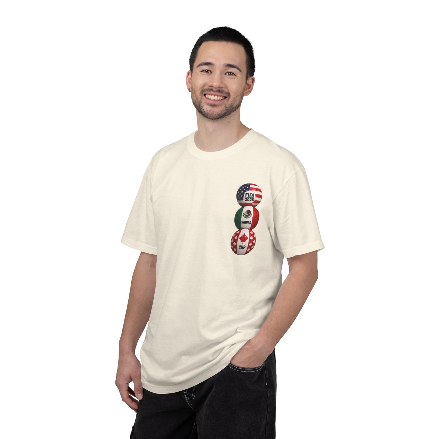 Soccer World Cup 2026 T-Shirt — FIFA WC Gold Trophy with USA, Mexico & Canada Flags