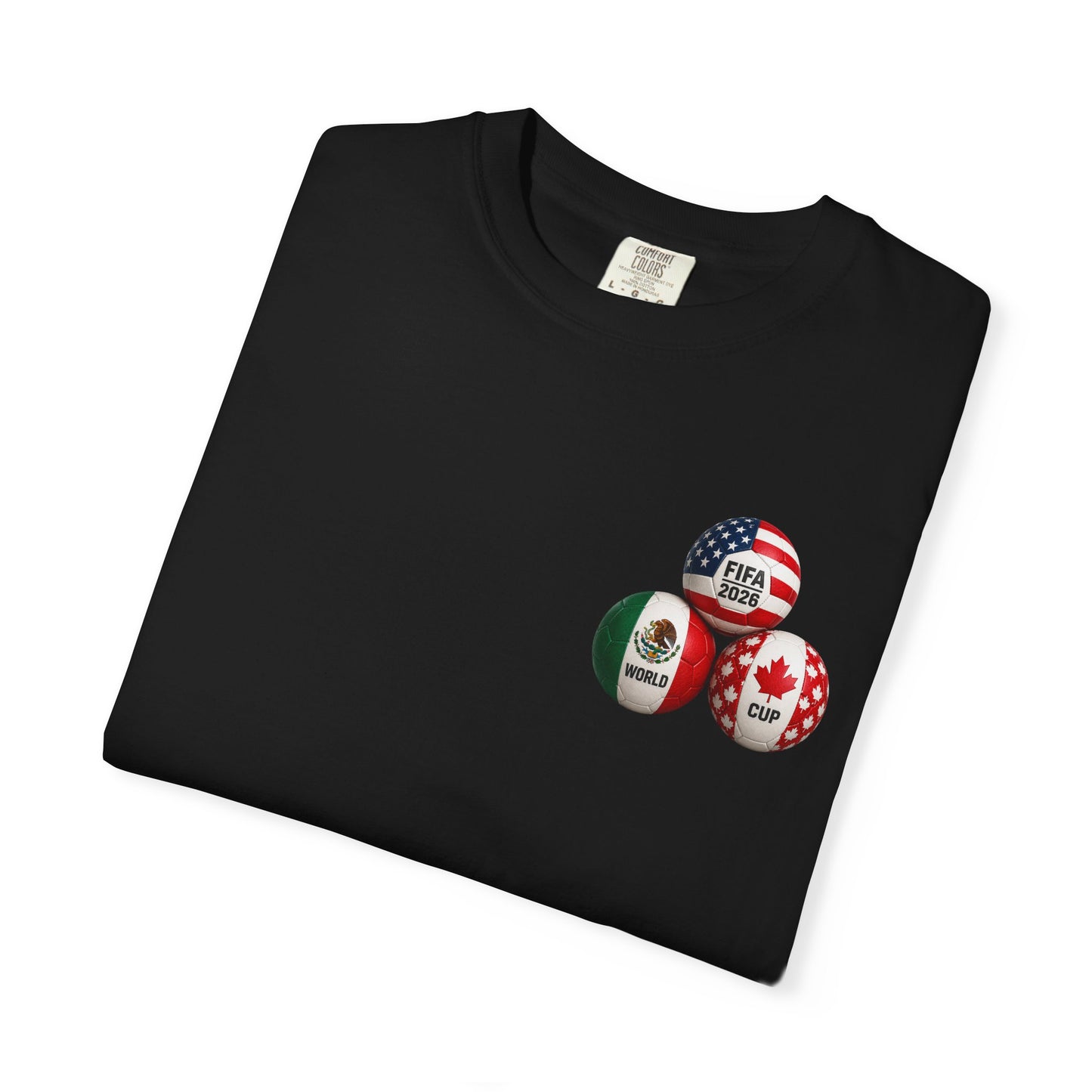World Cup 2026 T-Shirt – FIFA Trophy with Mexico & Canada Flags
