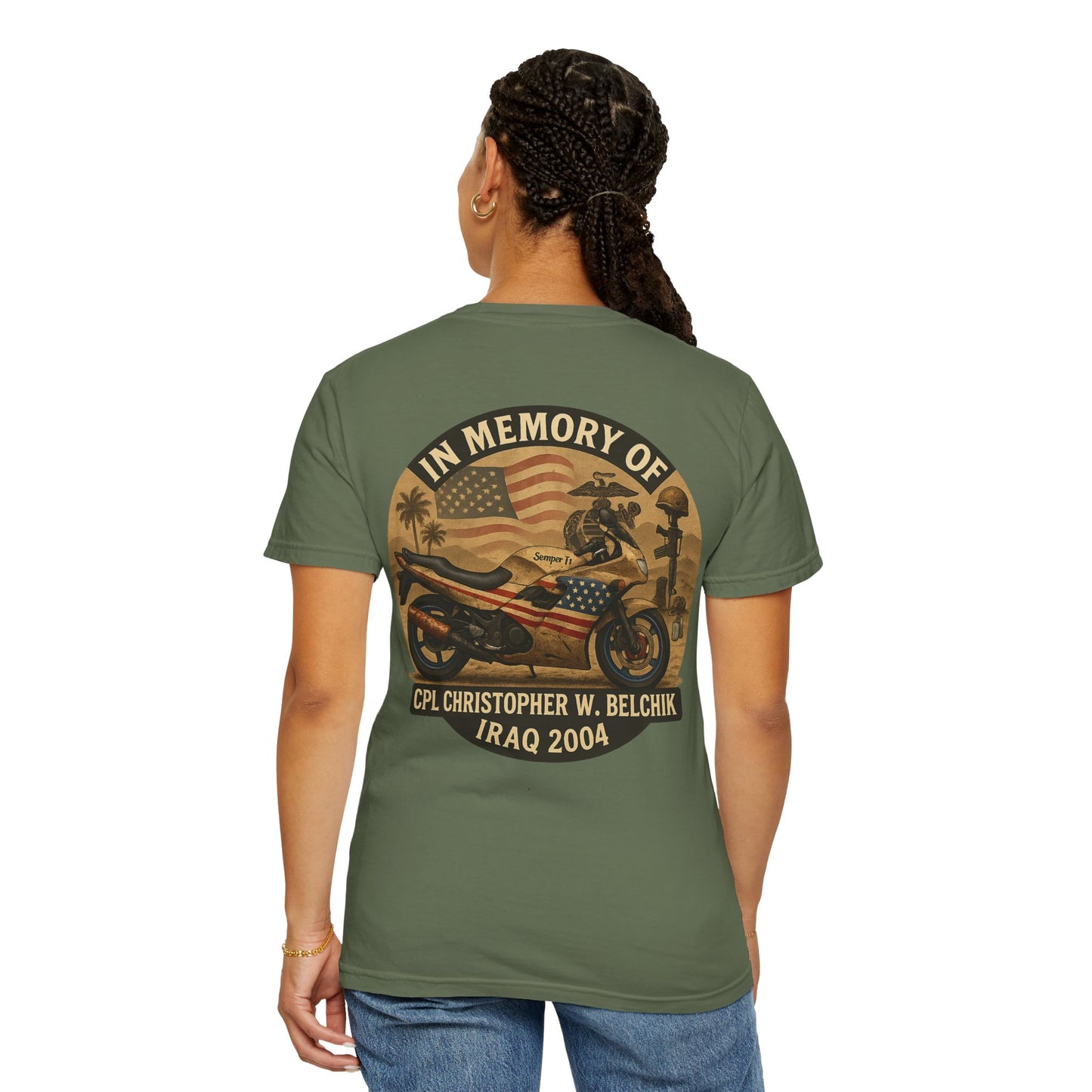 Cpl. Christopher W. Belchik Women's Memorial T-Shirt | Unisex Garment-Dyed Tee, Tribute Shirt, Veterans Gift, Casual Wear, Memorial Day Apparel