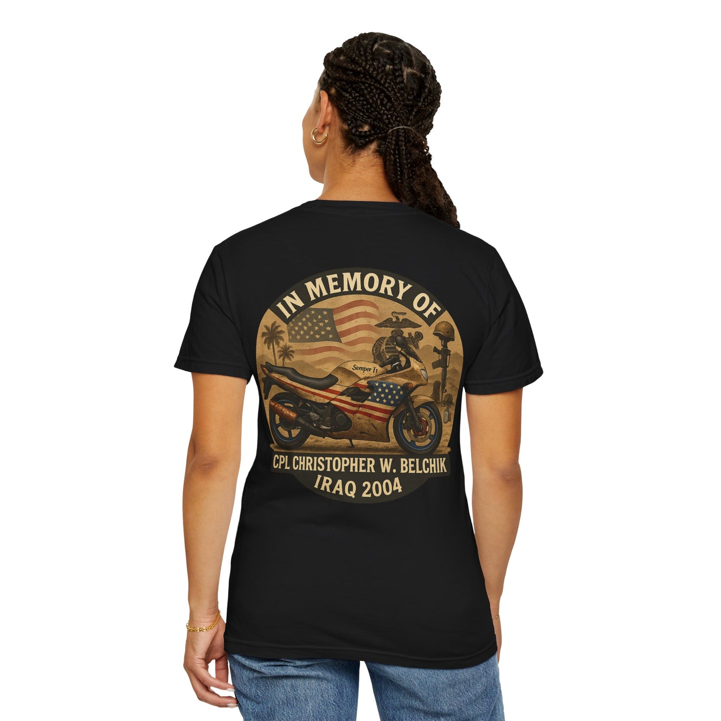 Cpl. Christopher W. Belchik Women's Memorial T-Shirt | Unisex Garment-Dyed Tee, Tribute Shirt, Veterans Gift, Casual Wear, Memorial Day Apparel