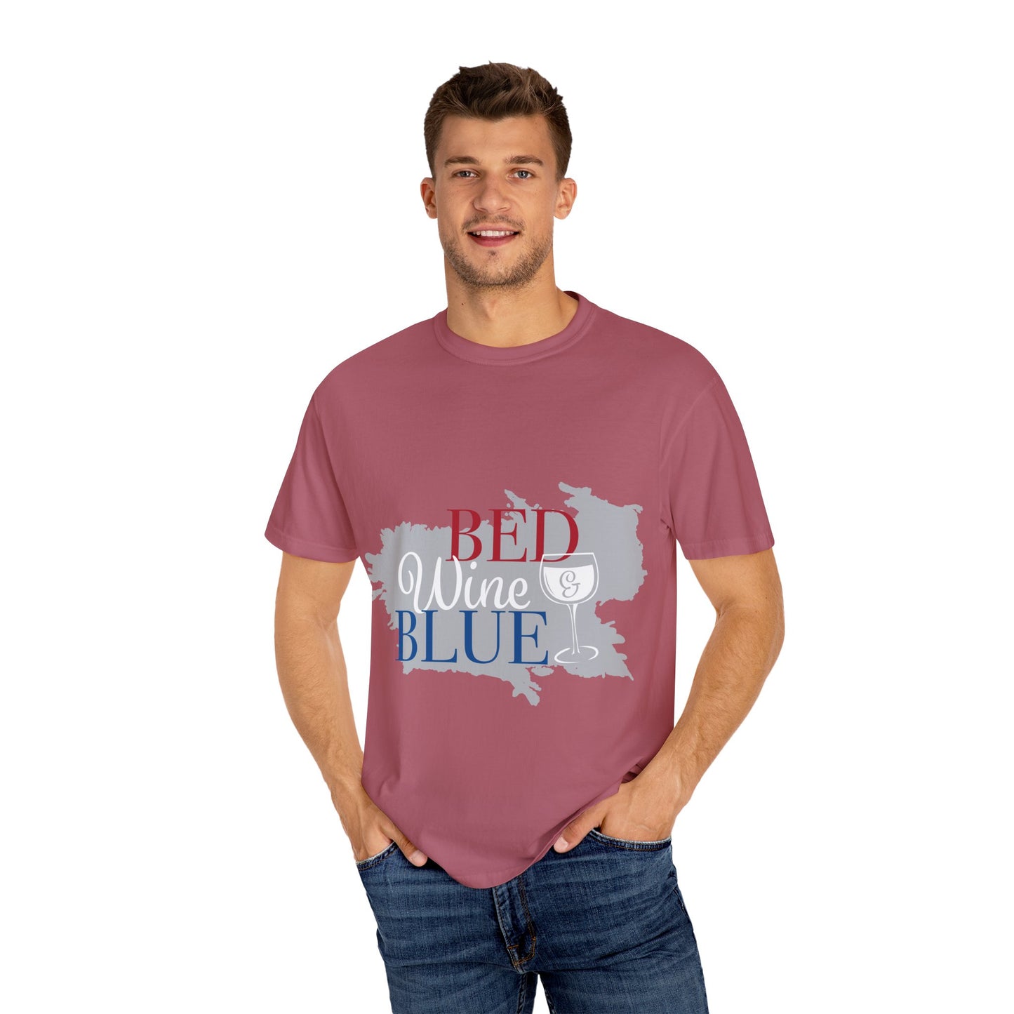 Funny Wine Lover T-Shirt - "Bed, Wine & Blue" Unisex Tee