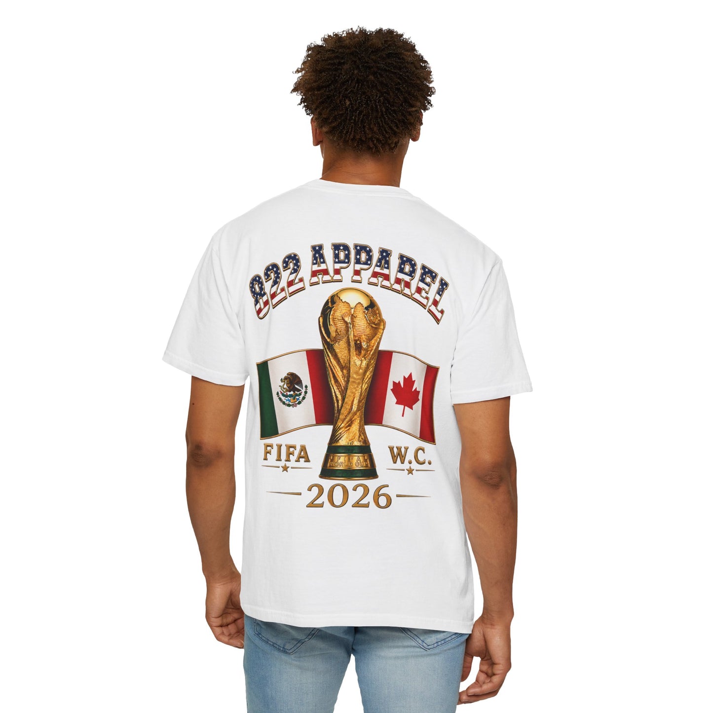 Soccer World Cup 2026 T-Shirt — FIFA WC Gold Trophy with USA, Mexico & Canada Flags